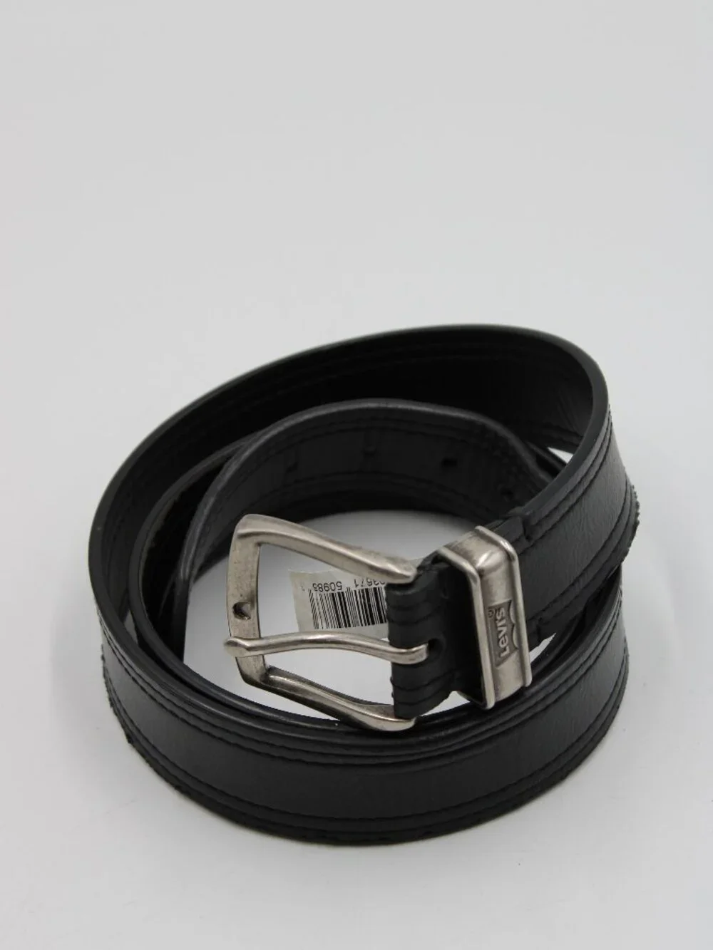 Levi's Synthetic Leather Belt Black Size L 38-40 Work Dress Silver Buckle 1.5